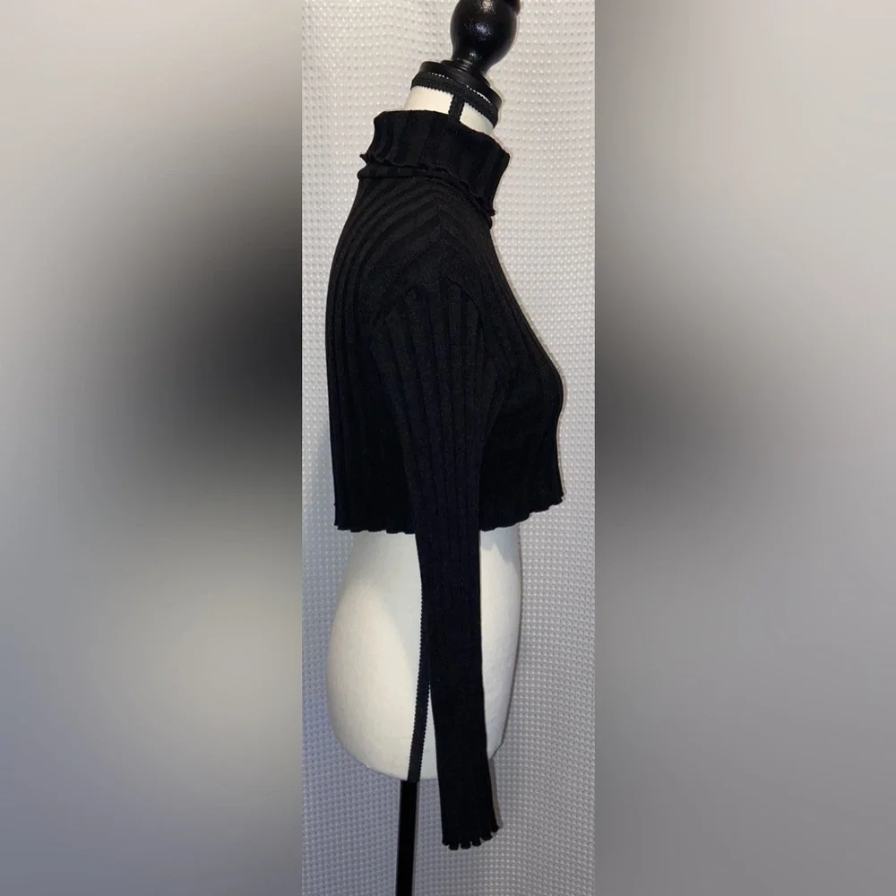 Women’s‎ ZARA ribbed turtleneck long sleeves black crop Top size small - Picture 7 of 12